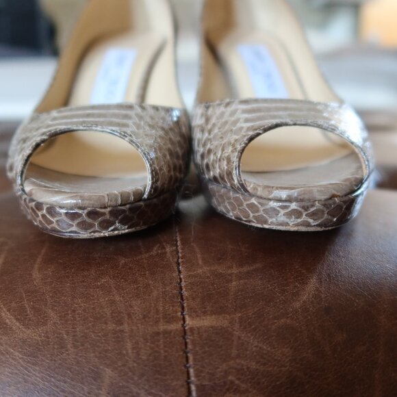 $895 Jimmy Choo peep toe platform snakeskin pumps in grey/green 36 1/2 ITALY - Picture 4 of 15